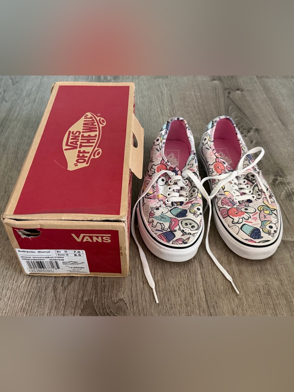 Vans White Canvas Sneakers with Donut Unicorn Print